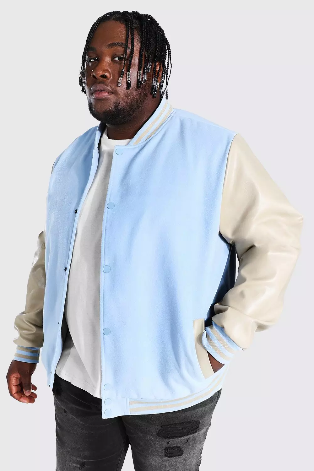 Plus Melton Bomber Jacket With Pu Sleeves boohooMAN